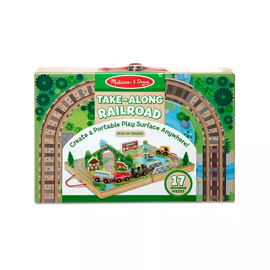 Boys Girls MELISSA&DOUG Melissa & Doug 17-Piece Wooden Take-Along Tabletop Railroad, 3 Trains, Truck, Play Pieces, Bridge 2 Boys Girls MELISSA&DOUG Melissa & Doug 17-Piece Wooden Take-Along Tabletop Railroad, 3 Trains, Truck, Play Pieces, Bridge - Image 2