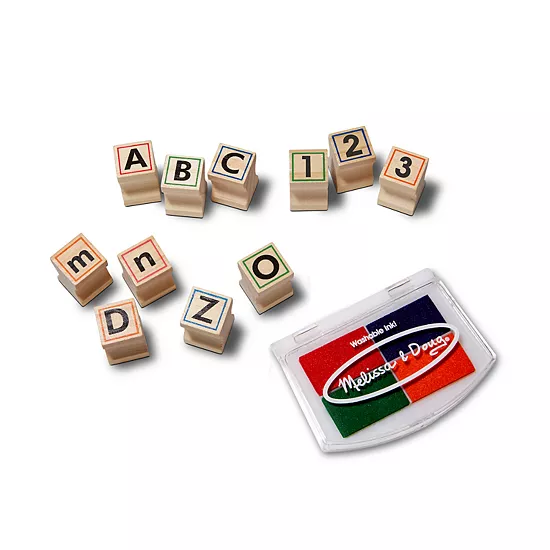 Melissa & Doug Deluxe Letters And Numbers Wooden Stamp Set ABCs 123s With Activity Book, 4-Color Stamp Pad 2 Melissa & Doug Deluxe Letters And Numbers Wooden Stamp Set ABCs 123s With Activity Book, 4-Color Stamp Pad - Image 2