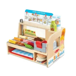 Melissa & Doug Wooden Slice & Stack Sandwich Counter With Deli Slicer-- 56-Piece Pretend Play Food Pieces