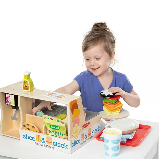 Melissa & Doug Wooden Slice & Stack Sandwich Counter With Deli Slicer-- 56-Piece Pretend Play Food Pieces 5 Melissa & Doug Wooden Slice & Stack Sandwich Counter With Deli Slicer-- 56-Piece Pretend Play Food Pieces - Image 5