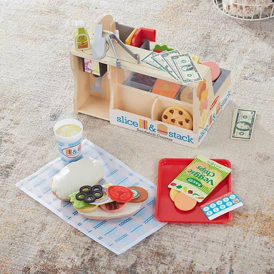 Melissa & Doug Wooden Slice & Stack Sandwich Counter With Deli Slicer-- 56-Piece Pretend Play Food Pieces 9 Melissa & Doug Wooden Slice & Stack Sandwich Counter With Deli Slicer-- 56-Piece Pretend Play Food Pieces - Image 9