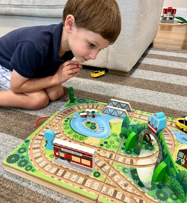 Boys Girls MELISSA&DOUG Melissa & Doug 17-Piece Wooden Take-Along Tabletop Railroad, 3 Trains, Truck, Play Pieces, Bridge 13 Boys Girls MELISSA&DOUG Melissa & Doug 17-Piece Wooden Take-Along Tabletop Railroad, 3 Trains, Truck, Play Pieces, Bridge - Image 13