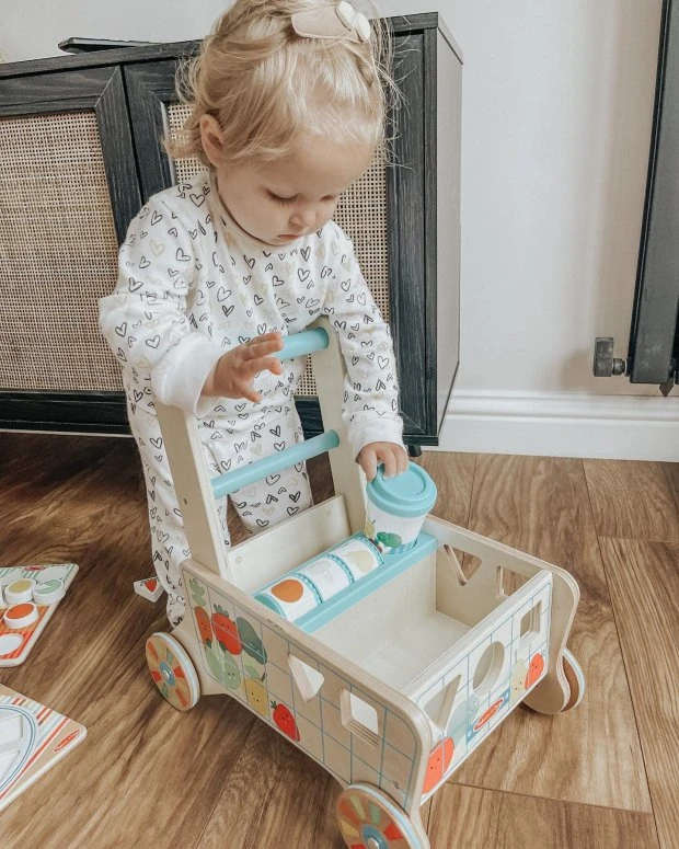 Melissa & Doug Wooden Shape Sorting Grocery Cart 3 Melissa & Doug Wooden Shape Sorting Grocery Cart - Image 3