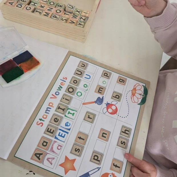 Melissa & Doug Deluxe Letters And Numbers Wooden Stamp Set ABCs 123s With Activity Book, 4-Color Stamp Pad 6 Melissa & Doug Deluxe Letters And Numbers Wooden Stamp Set ABCs 123s With Activity Book, 4-Color Stamp Pad - Image 6