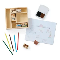 Melissa & Doug Wooden Stamp Activity Set: Horse Stable - 10 Stamps, 5 Colored Pencils, 2-Color Stamp Pad -Melissa & Doug Shop 732152 ALT2