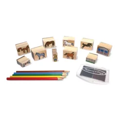 Melissa & Doug Wooden Stamp Activity Set: Horse Stable - 10 Stamps, 5 Colored Pencils, 2-Color Stamp Pad -Melissa & Doug Shop 732152 ALT98