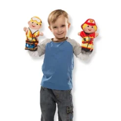 Melissa & Doug Jolly Helpers Hand Puppets (Set Of 4) - Construction Worker, Doctor, Police Officer, And Firefighter