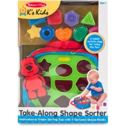 Melissa & Doug K's Kids Take-Along Shape Sorter Baby Toy With 2-Sided Activity Bag And 9 Textured Shape Blocks
