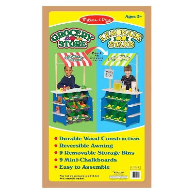 Melissa & Doug Wooden Grocery Store And Lemonade Stand - Reversible Awning, 9 Bins, Chalkboards 5 Melissa & Doug Wooden Grocery Store And Lemonade Stand - Reversible Awning, 9 Bins, Chalkboards - Image 5