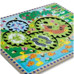 Melissa & Doug Wooden Animal Chase Jigsaw Spinning Gear Puzzle – 24pc