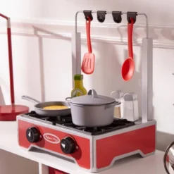 Melissa & Doug 17-Piece Deluxe Wooden Cooktop Set With Wooden Play Food, Durable Pot And Pan